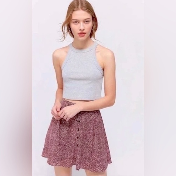 Urban Outfitters Millie Pink Leopard Print Button Front Mini Skirt Size Medium - Picture 1 of 8